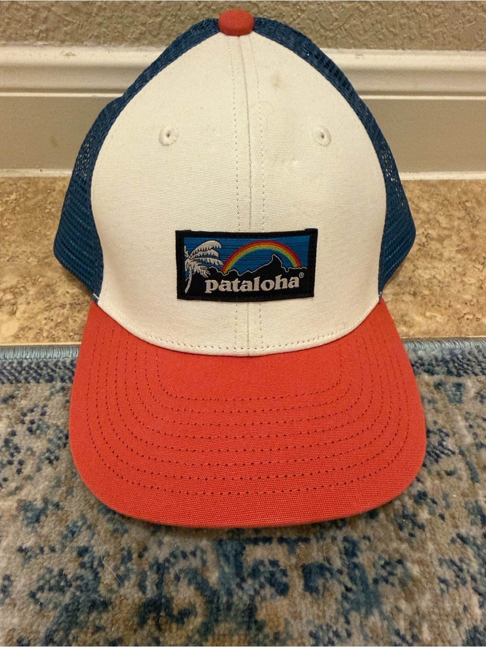 Patagonia Kids' Trucker Hat in White, Blue & Coral